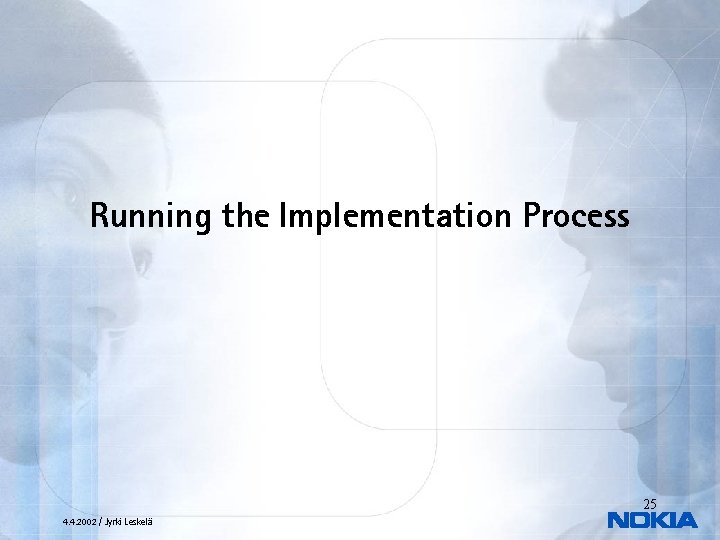 Running the Implementation Process 25 4. 4. 2002 / Jyrki Leskelä 