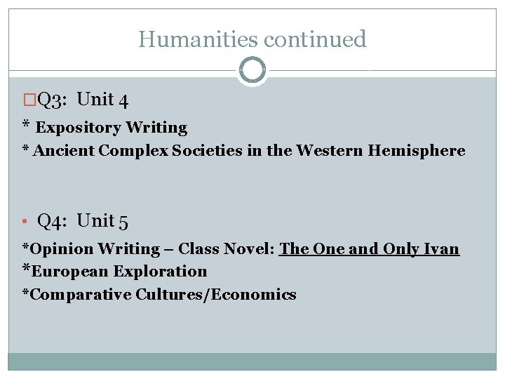 Humanities continued �Q 3: Unit 4 * Expository Writing * Ancient Complex Societies in