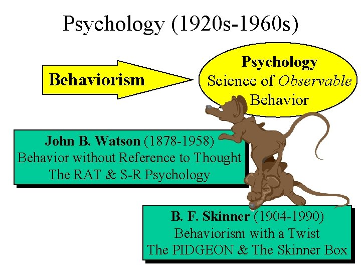 Psychology (1920 s-1960 s) Behaviorism Psychology Science of Observable Behavior John B. Watson (1878