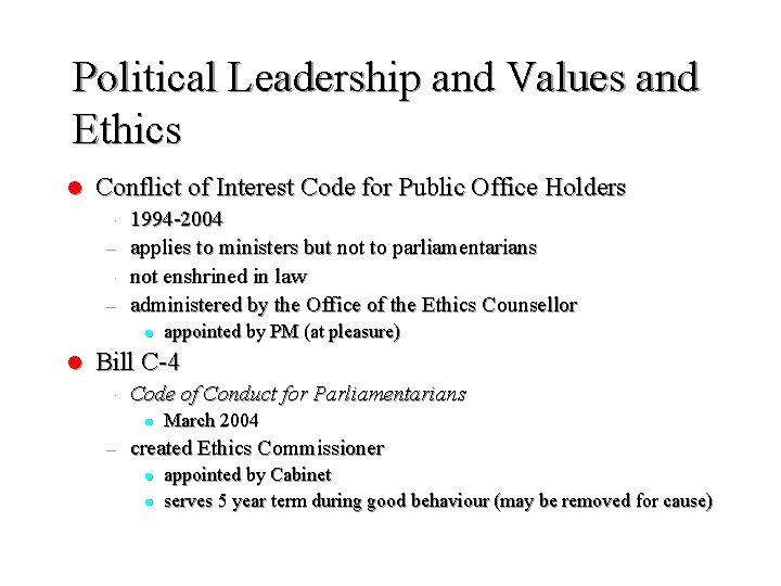 Political Leadership and Values and Ethics l Conflict of Interest Code for Public Office
