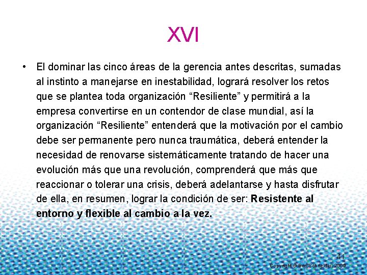 XVI • El dominar las cinco áreas de la gerencia antes descritas, sumadas al