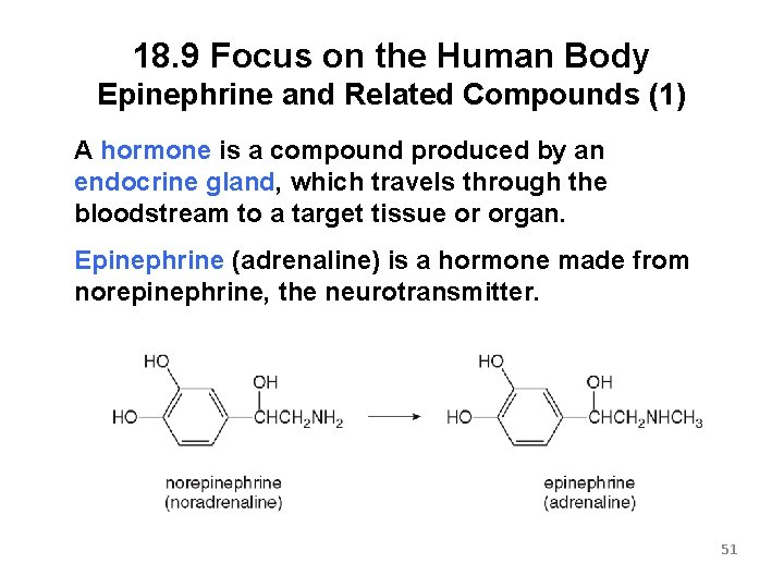 18. 9 Focus on the Human Body Epinephrine and Related Compounds (1) A hormone