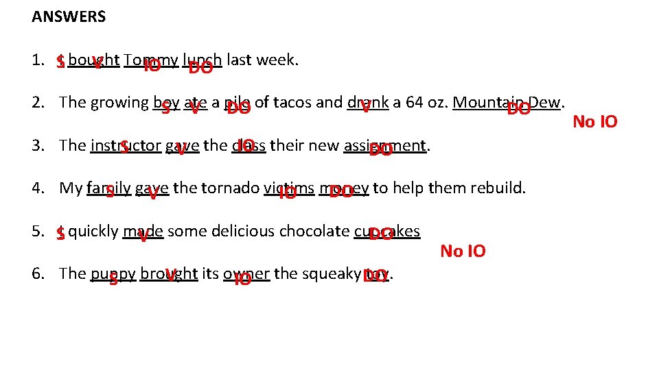ANSWERS 1. SI bought V Tommy IO lunch DO last week. 2. The growing