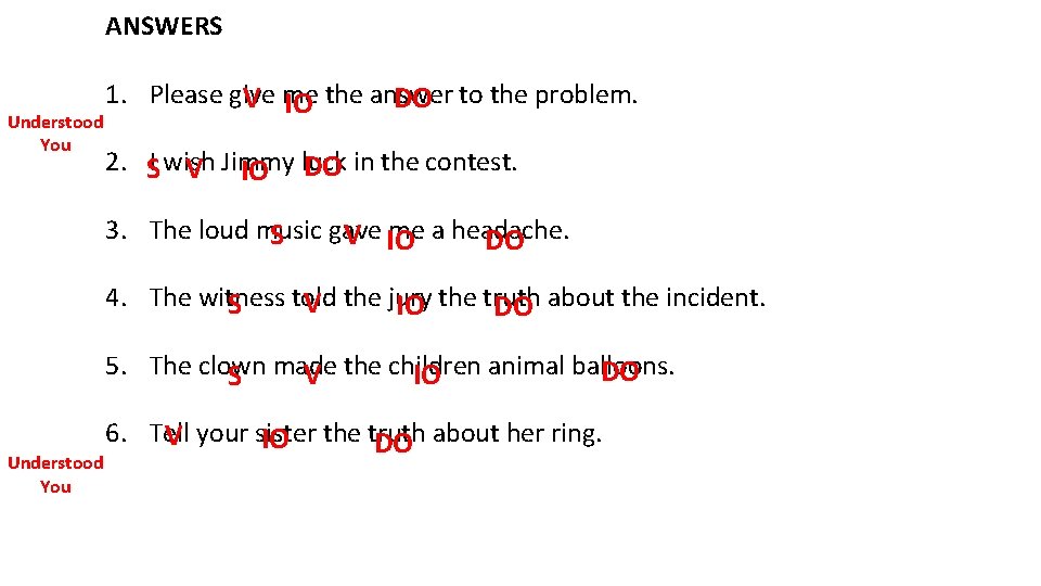 ANSWERS Understood You 1. Please give V me DO to the problem. IO the