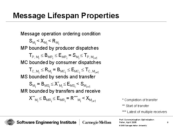 Message Lifespan Properties Message operation ordering condition S Mi < X Mi < R
