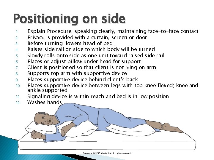Positioning on side 1. 2. 3. 4. 5. 6. 7. 8. 9. 10. 11.