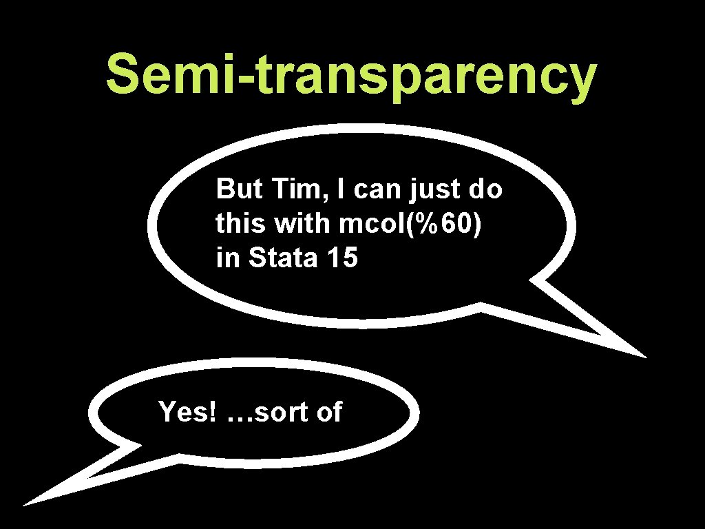Semi-transparency But Tim, I can just do this with mcol(%60) in Stata 15 Yes!