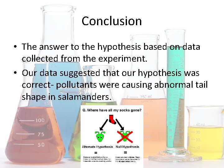 Conclusion • The answer to the hypothesis based on data collected from the experiment.