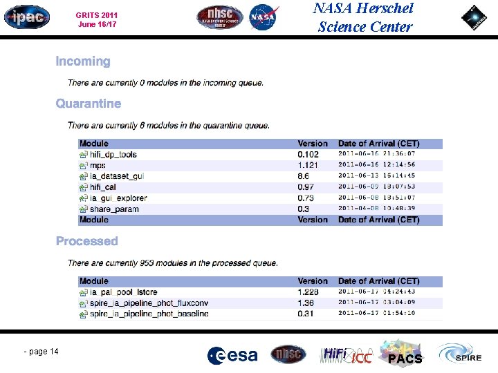 GRITS 2011 June 16/17 - page 14 NASA Herschel Science Center PACS 