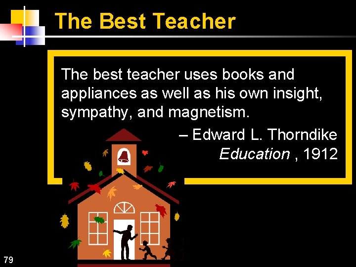 The Best Teacher The best teacher uses books and appliances as well as his