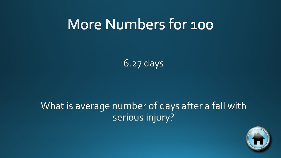 6. 27 days What is average number of days after a fall with serious