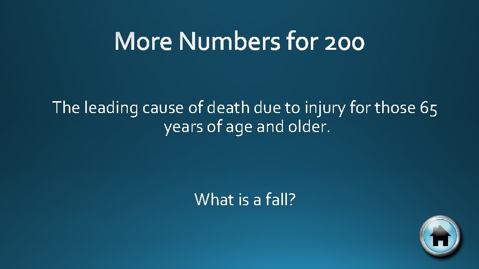 The leading cause of death due to injury for those 65 years of age