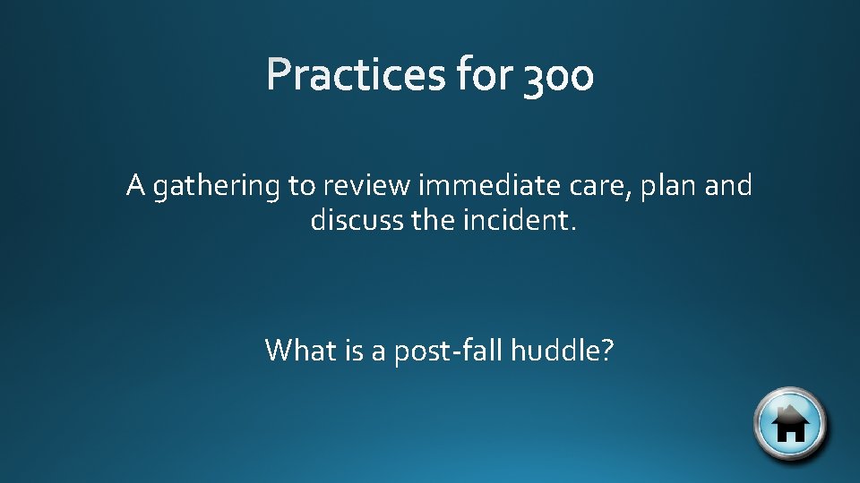 A gathering to review immediate care, plan and discuss the incident. What is a