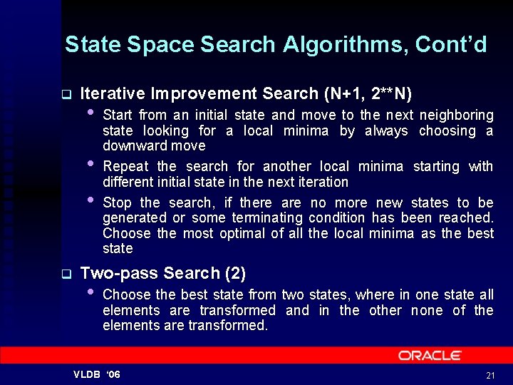 State Space Search Algorithms, Cont’d q Iterative Improvement Search (N+1, 2**N) • Start from