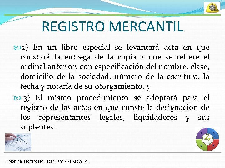 REGISTRO MERCANTIL 2) En un libro especial se levantará acta en que constará la