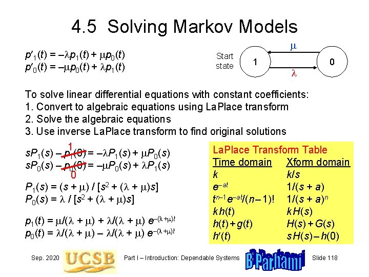 4. 5 Solving Markov Models p 1(t) = –lp 1(t) + mp 0(t) =