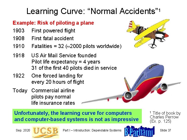 Learning Curve: “Normal Accidents” 1 Example: Risk of piloting a plane 1903 First powered