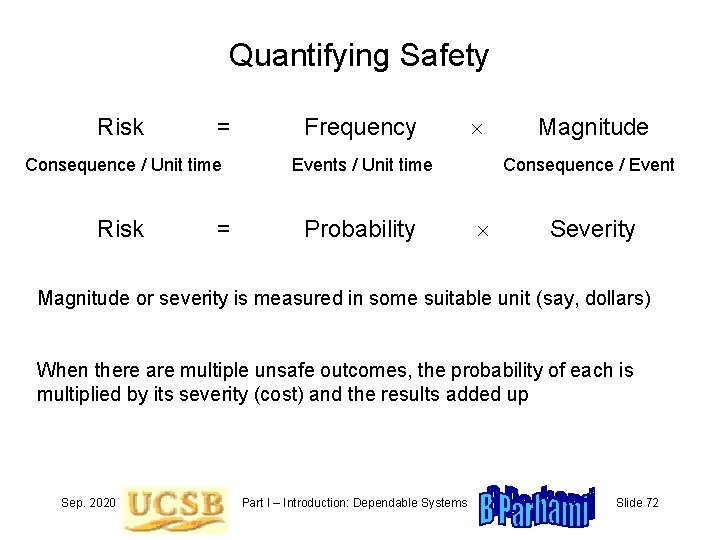 Quantifying Safety Risk = Frequency Consequence / Unit time Events / Unit time Risk