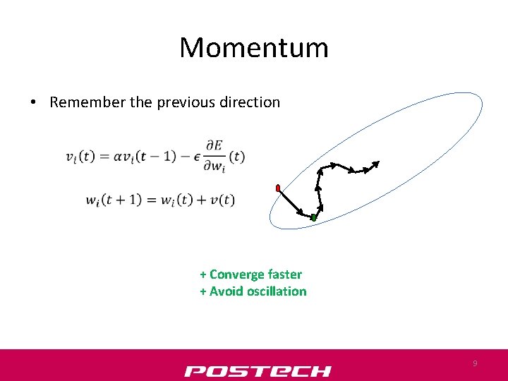 Momentum • Remember the previous direction + Converge faster + Avoid oscillation 9 