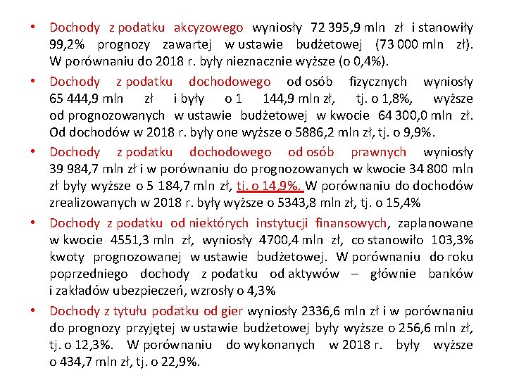  • Dochody z podatku akcyzowego wyniosły 72 395, 9 mln zł i stanowiły