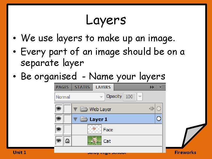 Layers • We use layers to make up an image. • Every part of