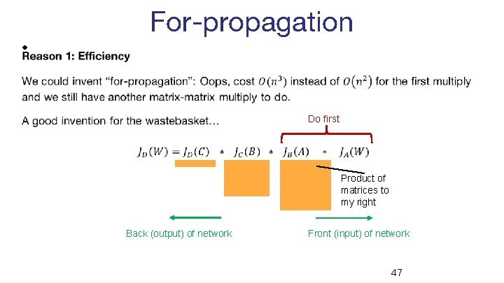 For-propagation • Do first Product of matrices to my right Back (output) of network