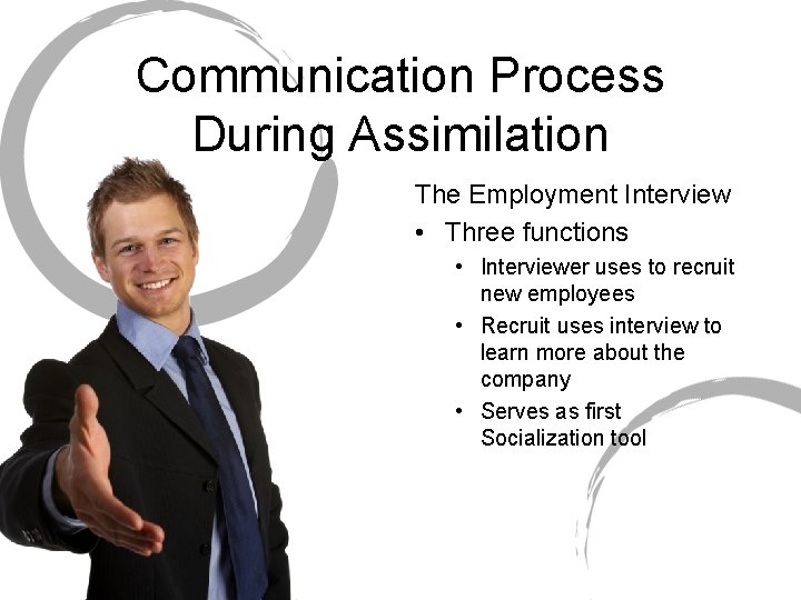 Communication Process During Assimilation The Employment Interview • Three functions • Interviewer uses to