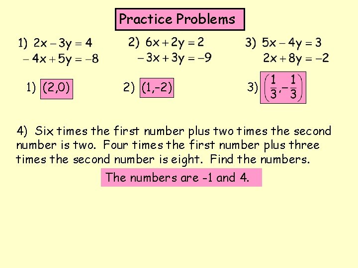Practice Problems 1) (2, 0) 2) (1, – 2) 3) 4) Six times the