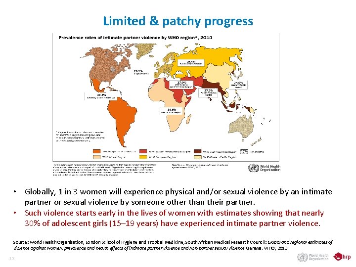 Limited & patchy progress • Globally, 1 in 3 women will experience physical and/or