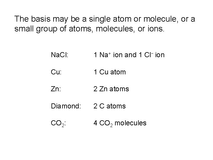 The basis may be a single atom or molecule, or a small group of