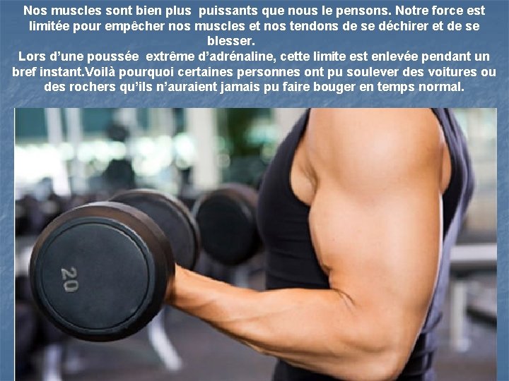 Nos muscles sont bien plus puissants que nous le pensons. Notre force est limitée