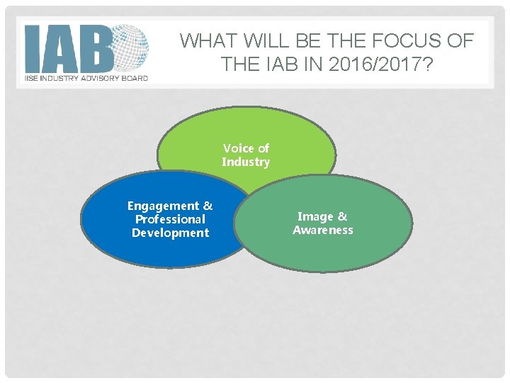 WHAT WILL BE THE FOCUS OF THE IAB IN 2016/2017? Voice of Industry Engagement
