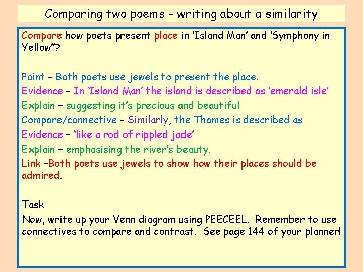 Comparing two poems – writing about a similarity Compare how poets present place in