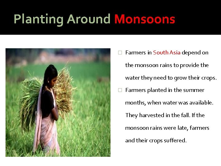 Planting Around Monsoons � Farmers in South Asia depend on the monsoon rains to