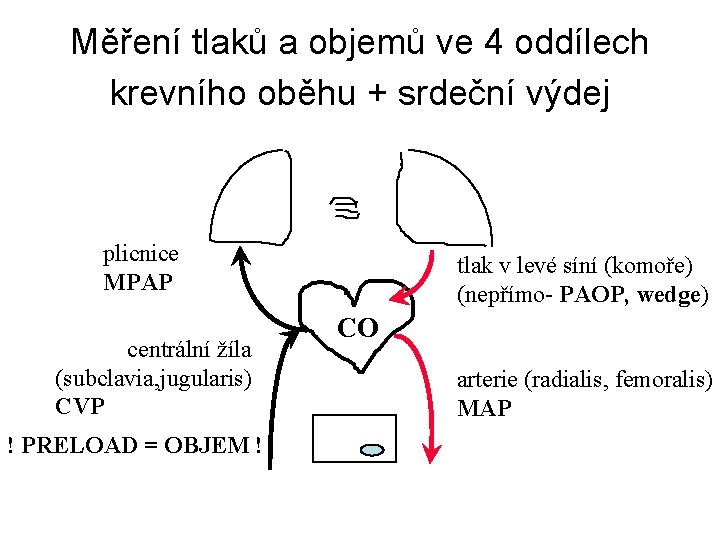 Měření tlaků a objemů ve 4 oddílech krevního oběhu + srdeční výdej plicnice MPAP