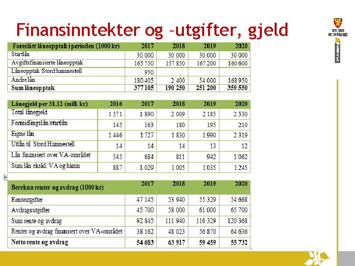 Finansinntekter og –utgifter, gjeld 