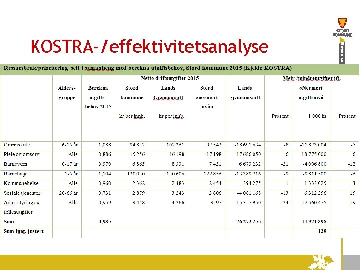 KOSTRA-/effektivitetsanalyse 