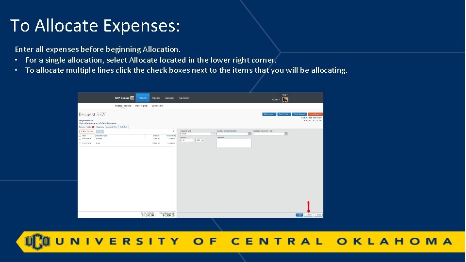 To Allocate Expenses: Enter all expenses before beginning Allocation. • For a single allocation,