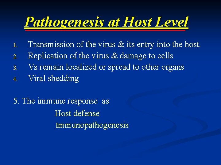 Pathogenesis at Host Level 1. 2. 3. 4. Transmission of the virus & its Pathogenesis at Host Level 1. 2. 3. 4. Transmission of the virus & its