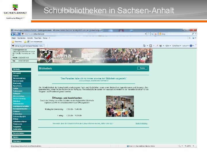Überschrift Schulbibliotheken in Sachsen-Anhalt Unterüberschrift 