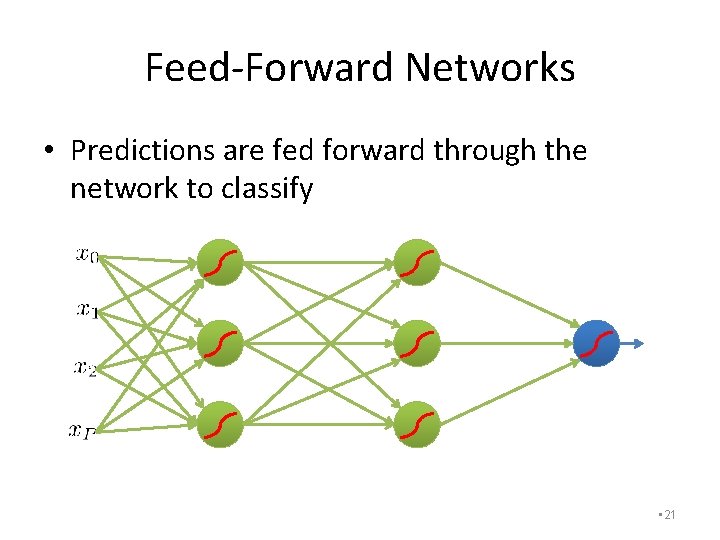 Feed-Forward Networks • Predictions are fed forward through the network to classify • 21