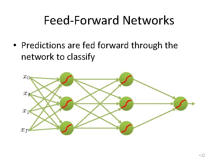 Feed-Forward Networks • Predictions are fed forward through the network to classify • 22
