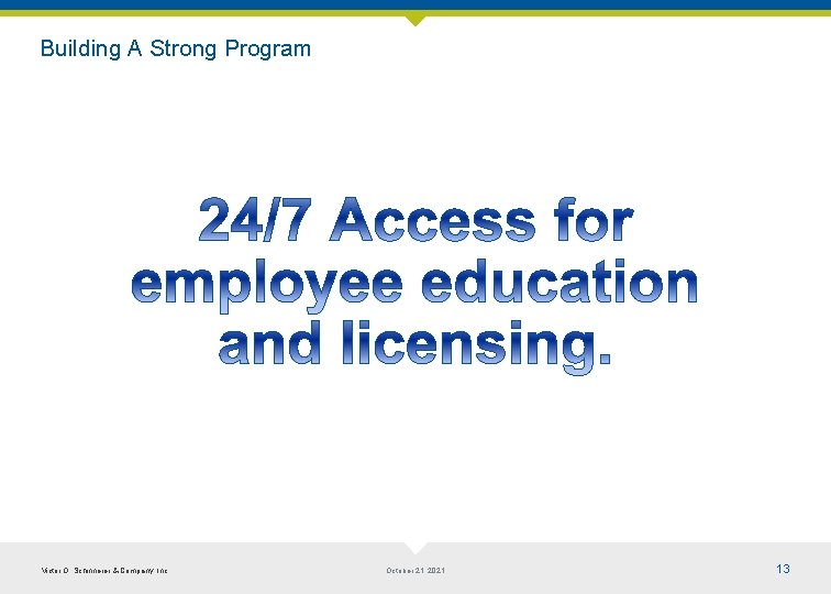 Building A Strong Program Victor O. Schinnerer & Company, Inc. October 21, 2021 13