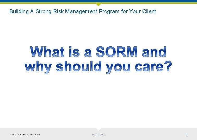 Building A Strong Risk Management Program for Your Client Victor O. Schinnerer & Company,