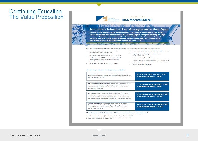 Continuing Education The Value Proposition Victor O. Schinnerer & Company, Inc. October 21, 2021