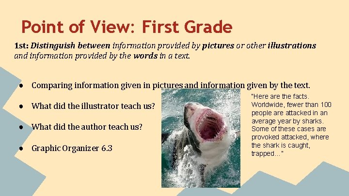 Point of View: First Grade 1 st: Distinguish between information provided by pictures or