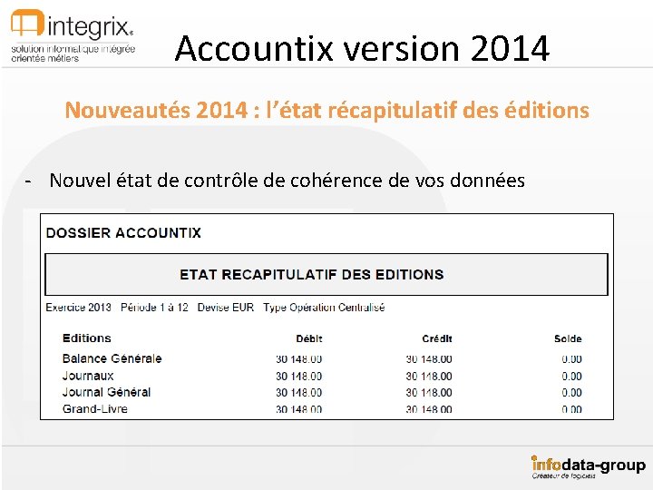 Accountix version 2014 Nouveautés 2014 : l’état récapitulatif des éditions - Nouvel état de