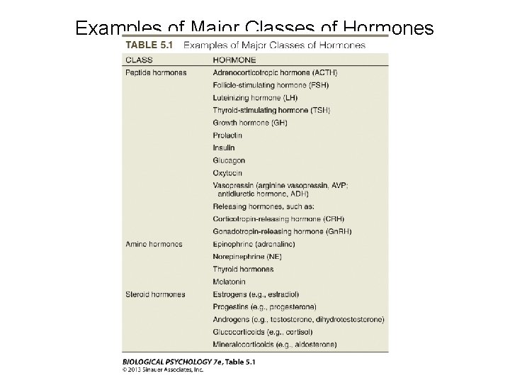 Examples of Major Classes of Hormones 