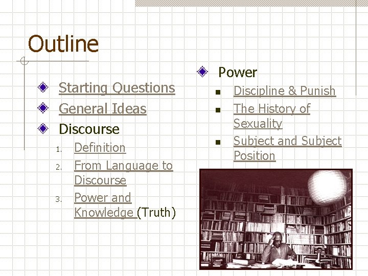 Outline Starting Questions General Ideas Discourse 1. 2. 3. Definition From Language to Discourse