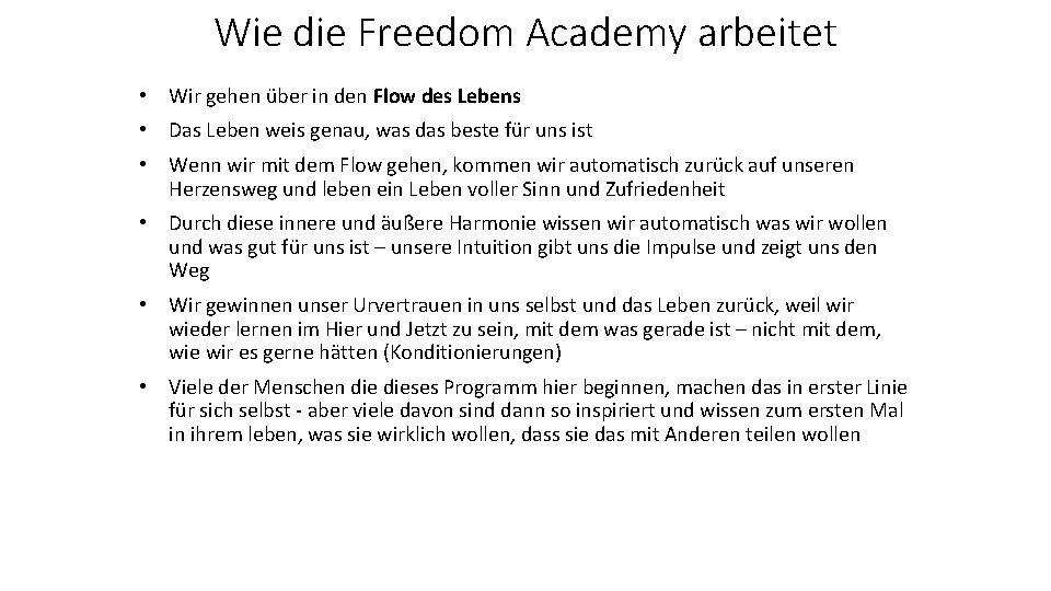 Wie die Freedom Academy arbeitet • Wir gehen über in den Flow des Lebens